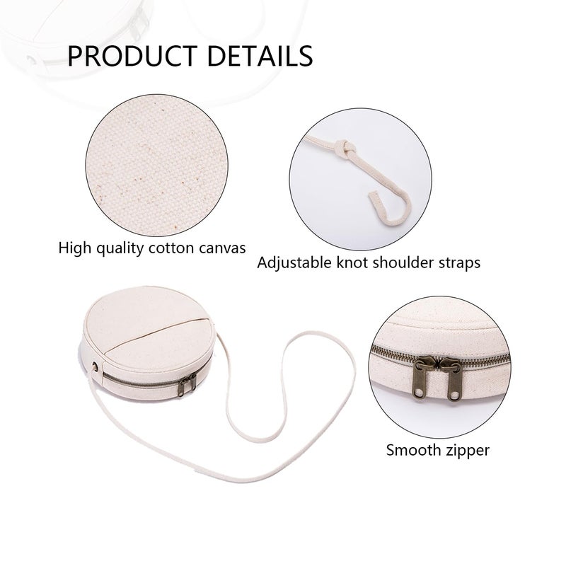 YONBEN Circle Crossbody Bag for Women - Cotton Canvas Circle Purse with Zipper,Adjustable Knot Shoulder Straps - Image 3